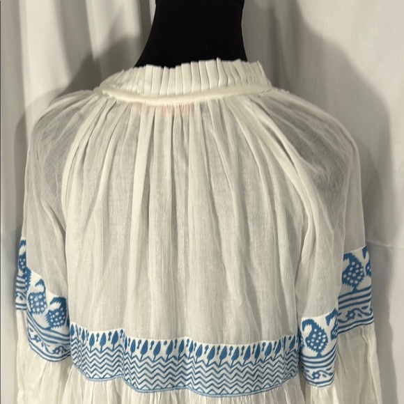 OLIPHANT WHITE BLUE EMBROIDERED TUNIC DRESS SIZE L - Picture 9 of 11